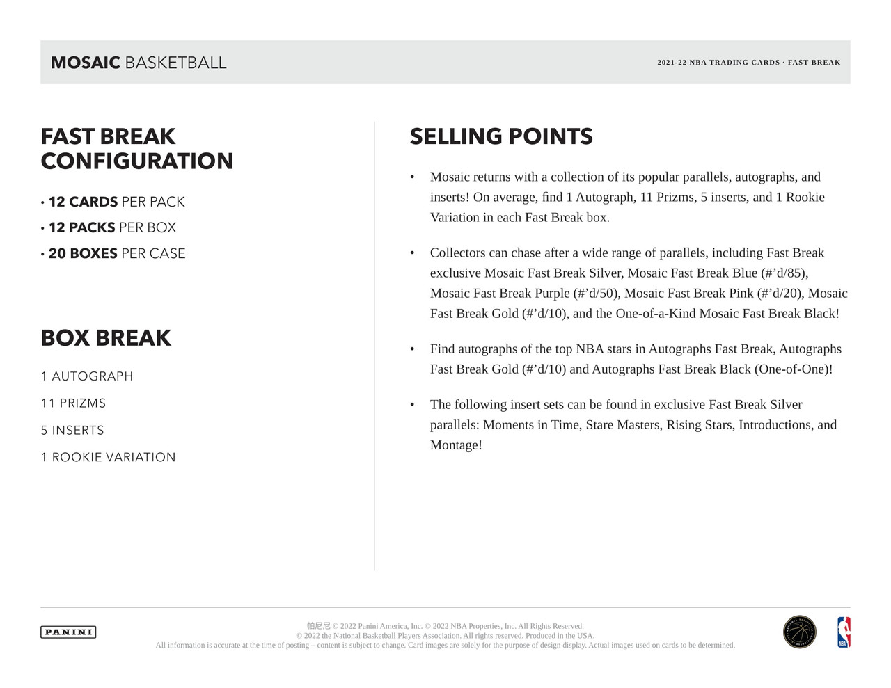 2021 22 Panini Mosaic Basketball Fast Break 20 Box Case 2021 22 Panini Mosaic Basketball Fast Break 20 Box Case