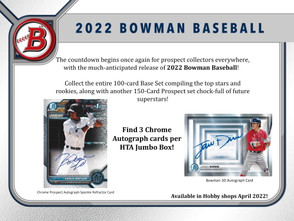 2022 Bowman Baseball Hobby Jumbo HTA 8 Box Case