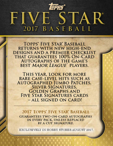 2017 Topps Five Star Baseball Hobby 8 Box Case