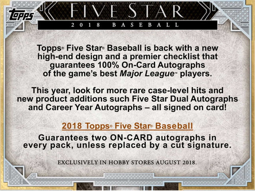 2018 Topps Five Star Baseball Hobby Box