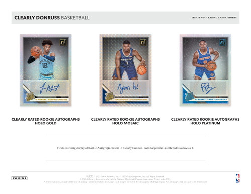 2019/20 Panini Clearly Donruss Basketball Hobby Box