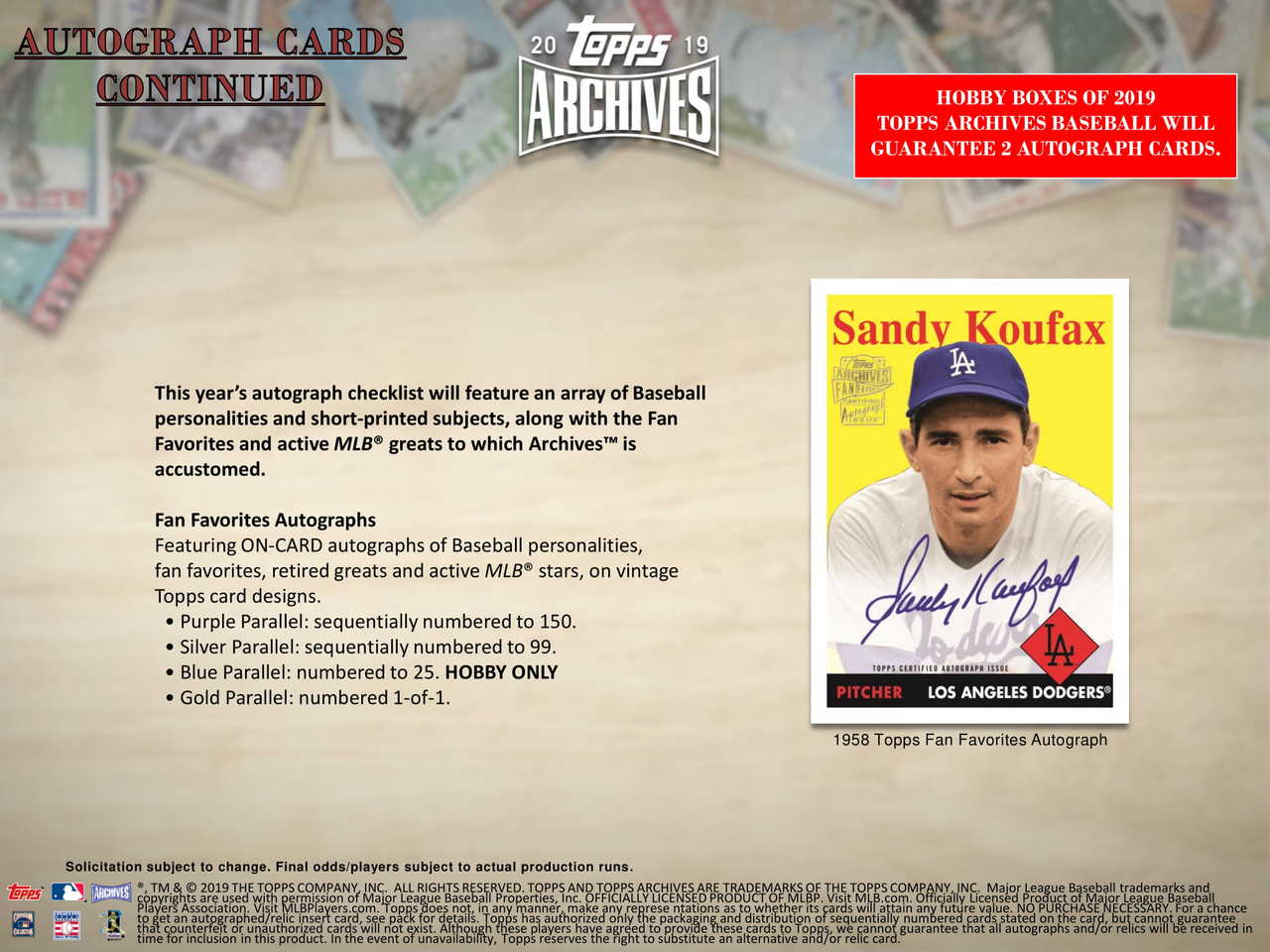 2019 Topps Archives Baseball Hobby 10 Box Case