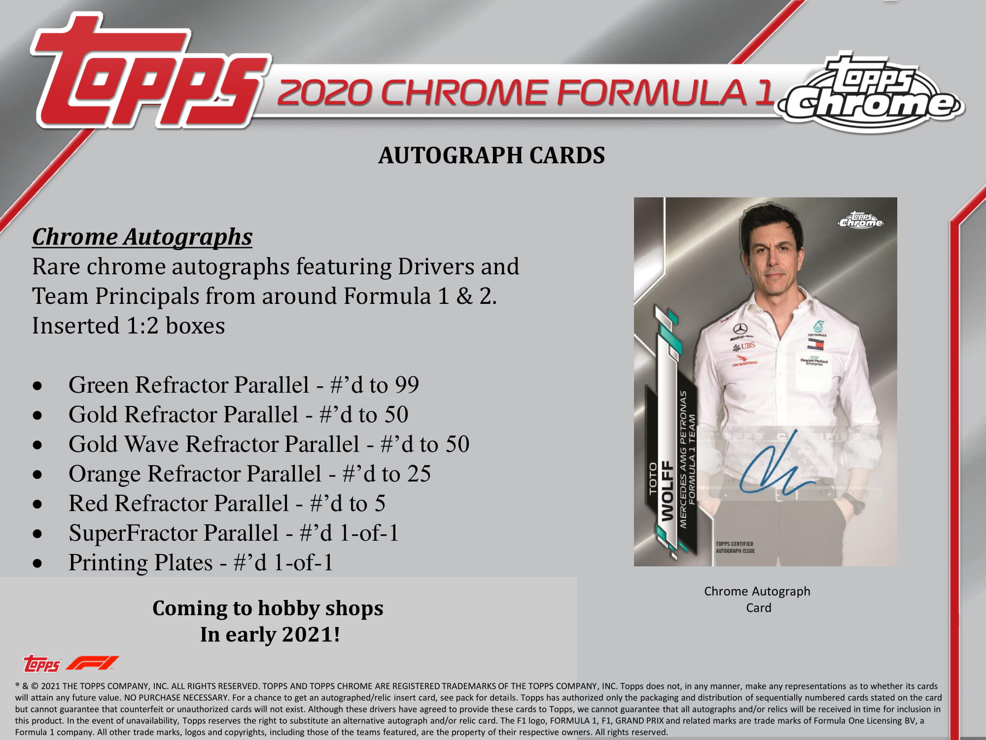 2020 Topps Chrome Formula 1 Racing Hobby 12 Box Case