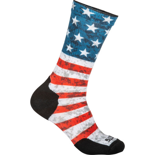 5.11 Tactical 10041AB Sock & Awe Crew American Flag Socks, Red