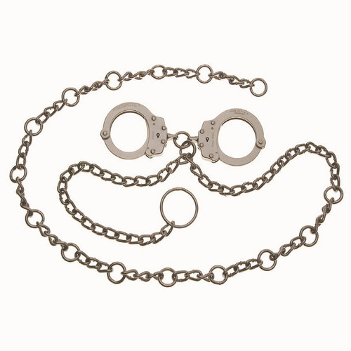 Peerless Model 7003C Waist Chain w/ Linked Handcuffs at Navel, Nickel