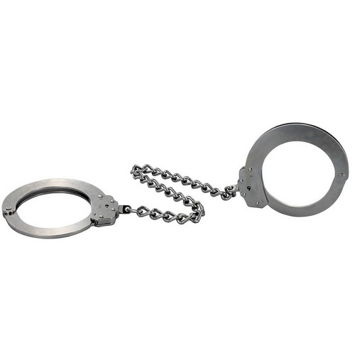 Peerless Model 705C Chain-Linked Oversize Leg Iron Handcuffs, Nickel
