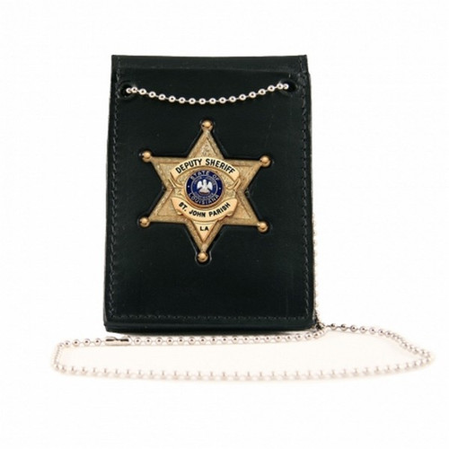 Boston Leather Model 450 Neck Chain ID Holder w/ Recessed Badge, Fold Style Boston Leather Model 450 Neck Chain ID Holder w/ Recessed Badge, Fold Style