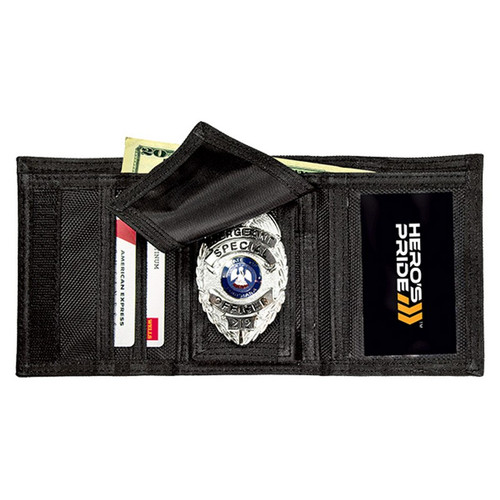 Hero's Pride 9160U Deluxe Ballistic Tri-Fold Wallet w/ Removable Badge & Beaded Chain, Shield