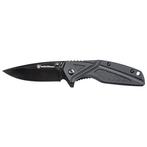 Smith & Wesson 1084308 Finger Flipper Folding Knife 2.95" Black Oxide Plain Edge Blade, Aluminum Hanlde