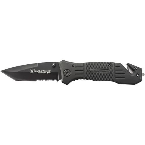 Smith & Wesson SWFR2S Extreme Ops Liner Lock Folding Knife 3.3" Black Oxide Partially Serrated Drop Point Blade, Steel Handle