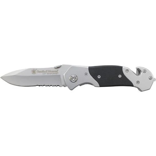 Smith & Wesson SWFRS 1st Response Liner Lock Folding Knife 3.3" 7Cr17MoV High Carbon Stainless Steel Partially Serrated Drop Point Blade, Steel Handle
