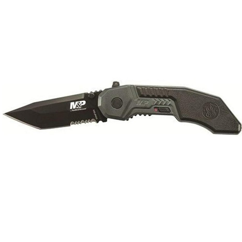 Smith & Wesson SWMP3BS M&P® M.A.G.I.C.® Assisted Opening Liner Lock Folding Knife 2.8" 4034 Stainless Steel Partially Serrated Tanto Blade, Black Rubber Handle