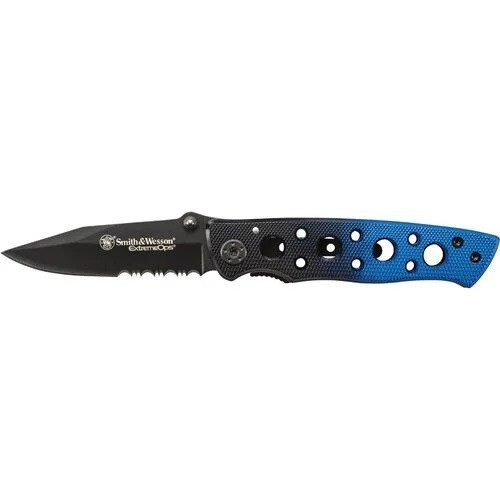 Smith & Wesson CK111S Extreme Ops Liner Lock Folding Knife 3.1" 7Cr17MoV High Carbon Stainless Steel Partially Serrated Blade, Aluminum Handle