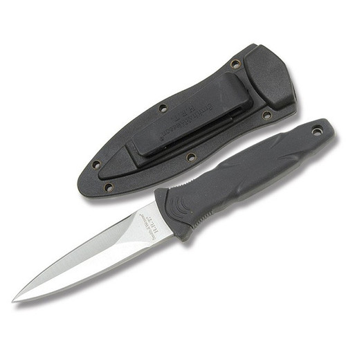 Smith & Wesson SWHRT3 HRT Boot Fixed Knife 3.5" 440 Stainless Double Edge Dagger Blade, Black Rubber Handle
