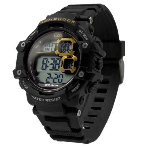 UZI W-ZS02 Shock Digital Watch 12 Digit LCD Display 12/24 Hour Format Stop Watch, Plastic Strap