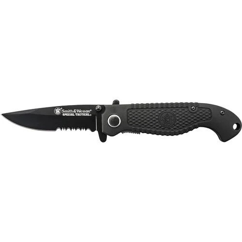 Smith & Wesson CKTACBSD Special Tactical® Liner Lock Folding Knife 3.5" 7Cr17MoV High Carbon Stainless Steel Partially Serrated Drop Point Blade, Acrylonitrile Handle