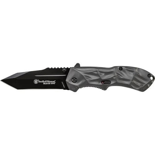 Smith & Wesson SWBLOP3T Black Ops M.A.G.I.C.® Assisted Opening Liner Lock Folding Knife 3.40" 4034 Stainless Steel Straight Edge Tanto Blade, Aluminum Handle