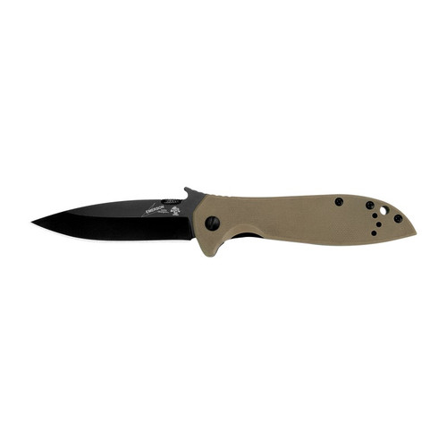 Kershaw 6054BRNBLK Emerson CQC-4K Folding Knife Drop Point 3.25" Black-Oxide Coating 8Cr14MoV Plain Edge Blade, Brown Handle