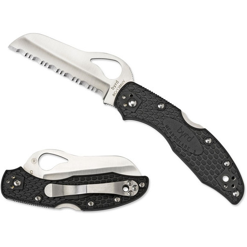 Spyderco BY19SBK2 byrd Meadowlark 2 Rescue Folding Knife 3.05" 8Cr13MoV Serrated Edge Blade, Black FRN Handle