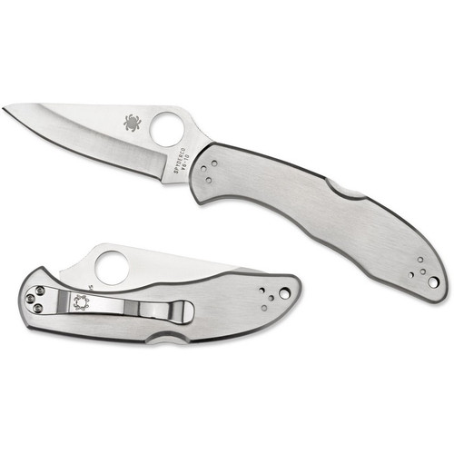 Spyderco C11P Delica 4 Folding Knife 2.95" VG-10 Plain Edge Blade, Stainless Steel Handle