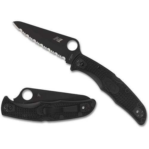 Spyderco C91SBBK2 Pacific Salt 2 Folding Knife 3.78" H-1 Black Serrated Edge Blade, Black FRN Handle