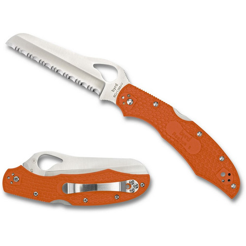 Spyderco BY17SOR2 byrd Cara Cara2 Rescue Folding Knife 3.94" 8Cr13MoV Serrated Edge Blade, Orange FRN Handle