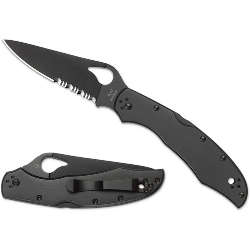 Spyderco BY03BKPS2 byrd Cara Cara 2 Folding Knife 3.75" 8Cr13MoV Black Combo Edge Blade, Stainless Steel Handle