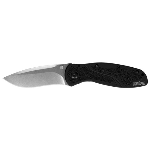 Kershaw 1670S30V Blur, S30V Black Stonewash Folding Knife Assisted SpeedSafe Drop Point w/ Recurve 3.40" Stonewashed CPM S30V Plain Edge Blade, Black Handle