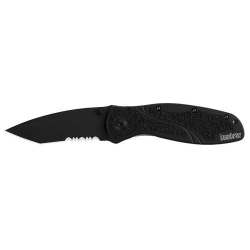 Kershaw 1670TBLKST Blur, Tanto Black Serrated Folding Knife Assisted SpeedSafe Tanto 3.40" Cerakote Sandvik 14C28N Partially Serrated Edge Blade, Black Handle