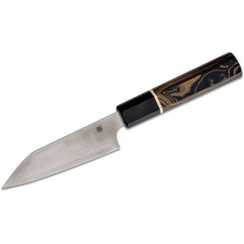 Spyderco K15GPBNBK Itamae Petty Kitchen Knife 4.59" Super Blue/SUS410 Plain Edge Blade, Burl G-10 Handle