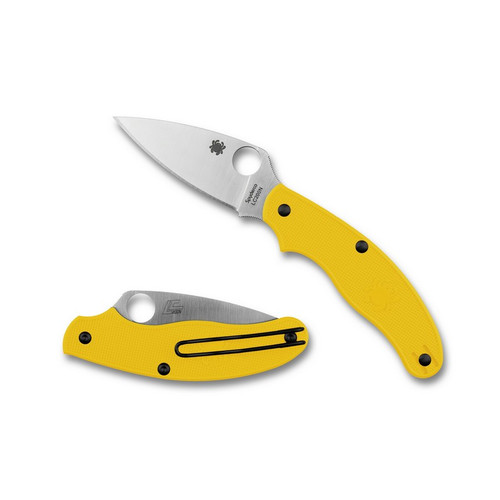Spyderco C94PYL UK Penknife Salt Folding Knife Leaf-Shaped 2.93" LC200N Plain Edge Blade, Yellow FRN Handle