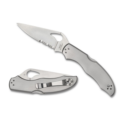 Spyderco BY01PS2 byrd Harrier 2 Folding Knife 3.39" 8Cr13MoV Combo Edge Blade, Stainless Steel Handle