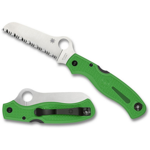 Spyderco C89FSGR Atlantic Salt Folding Knife 3.68" LC200N Serrated Edge Blade, Green FRN Handle
