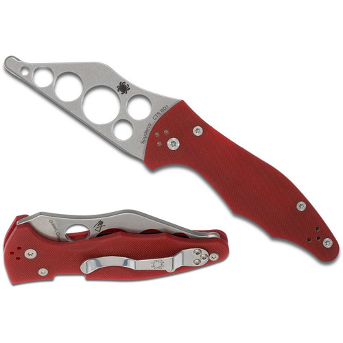 Spyderco C85TR2 Yojimbo 2 Trainer Folding Knife CTST-BD1 Stainless Steel Blade, Red G-10 Handle