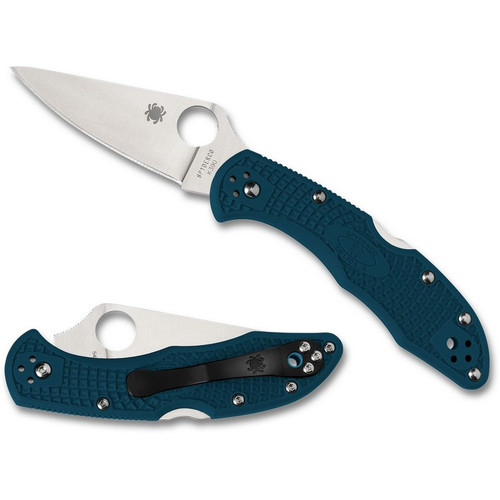 Spyderco C11FPK390 Delica 4 Lightweight Folding Knife 2.90" K390 Plain Edge Blade, Blue FRN Handle