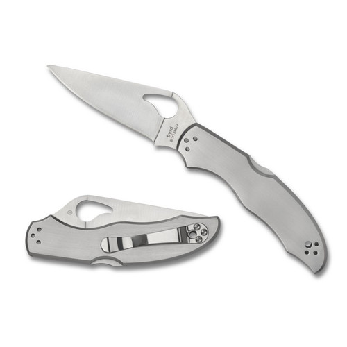 Spyderco BY01P2 byrd Harrier 2 Folding Knife 3.39" 8Cr13MoV Plain Edge Blade, Stainless Steel Handle