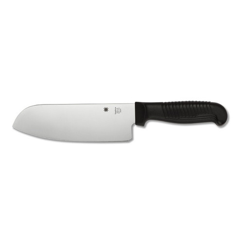Spyderco K08PBK Kitchen Santoku Knife 6.81" MBS-26 Plain Edge Blade, Black Polypropylene Handle