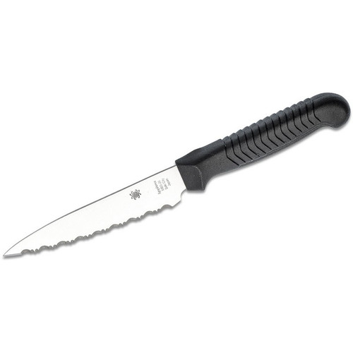 Spyderco K05SBK Kitchen Paring Knife 4.5" MBS-26 Serrated Edge Blade, Black Polypropylene Handle