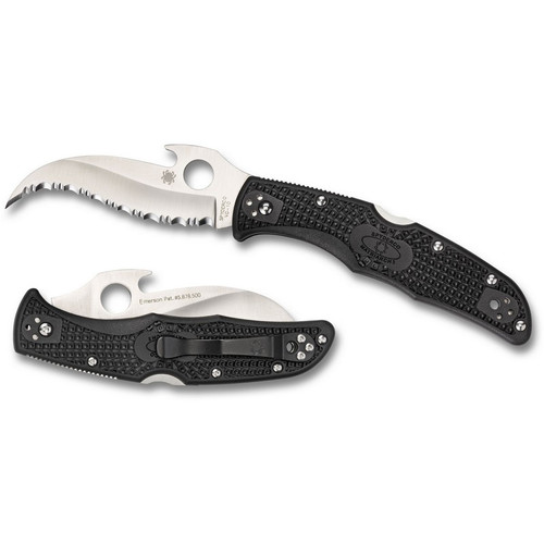 Spyderco C12SBK2W Matriarch 2 Folding Knife Emerson Opener 3.57" VG-10 Serrated Wave Edge Blade, Black FRN Handle