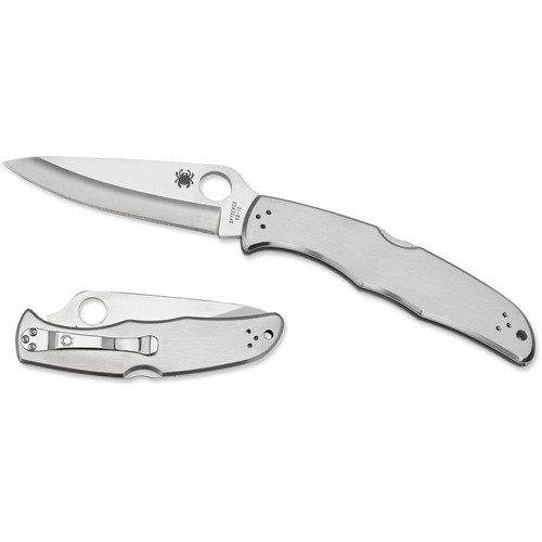 Spyderco C10P Endura 4 Folding Knife 3.85" VG-10 Plain Edge Blade, Stainless Steel Handle
