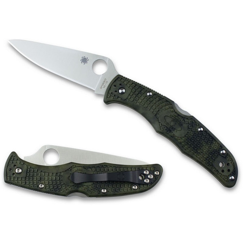 Spyderco C10ZFPGR Endura 4 Flat Round Folding Knife 3.75" VG-10 Plain Edge, Zome Green FRN Handle