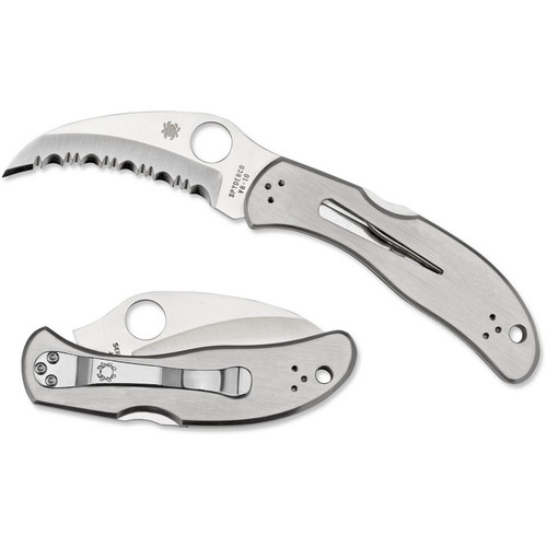 Spyderco C08S Harpy Folding Knife 2.75" VG-10 Serrated Edge Blade, Stainless Steel Handle