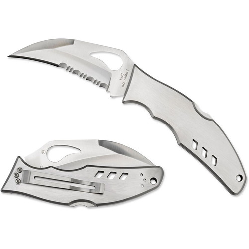 Spyderco BY07PS byrd Crossbill Folding Knife 3.50" 8Cr13MoV Combo Edge Blade, Stainless Handle