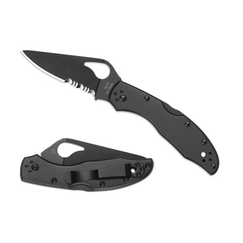 Spyderco BY04BKPS2 byrd Meadowlark 2 Folding Knife 2.99" 8Cr13MoV Black Combo Edge Blade, Stainless w/ Black Oxide Coating Handle