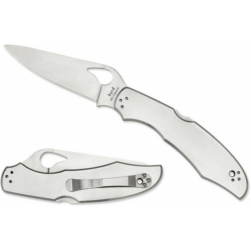 Spyderco BY03P2 byrd Cara Cara 2 Folding Knife 3.75" 8Cr13MoV Plain Edge Blade, Stainless Steel Handle