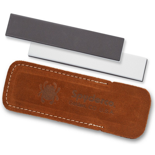 Spyderco 303MF Ceramic Knife Sharpening Double Stuff Pocket Stone w/ Pouch, Medium Fine