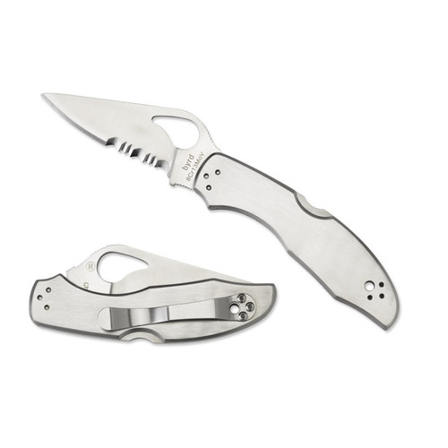 Spyderco BY04PS2 byrd Meadowlark 2 Folding Knife 2.94" 8Cr13MoV Combo Edge Blade, Stainless Handle