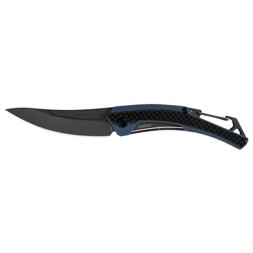 Kershaw 1225 Reverb XL Folding Knife Trailing Point 3.00" Titanium Carbon-Nitride Coating, Satin Flats 8Cr13MoV Plain Edge Blade, Blue & Black Handle