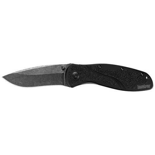 Kershaw 1670BW Blur, Blackwash Folding Knife Assisted SpeedSafe Drop Point w/ Recurve 3.40" Black-Oxide Coating Sandvik 14C28N Plain Edge Blade, BlackWash Handle