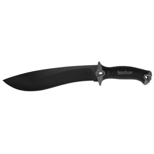 Kershaw 1077 Camp 10 Fixed Knife 10" Carbon Steel Blade, Black Rubber Handle
